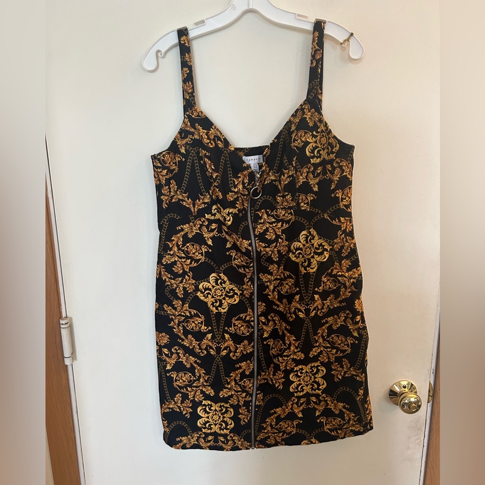 Topshop Black Dress with Gold Baroque Print